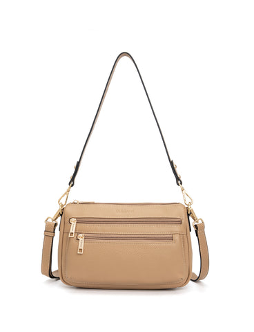 GABBY MULTI CMPT LEATHER XBODY BAG- E1-0856-CAM- NEW IN