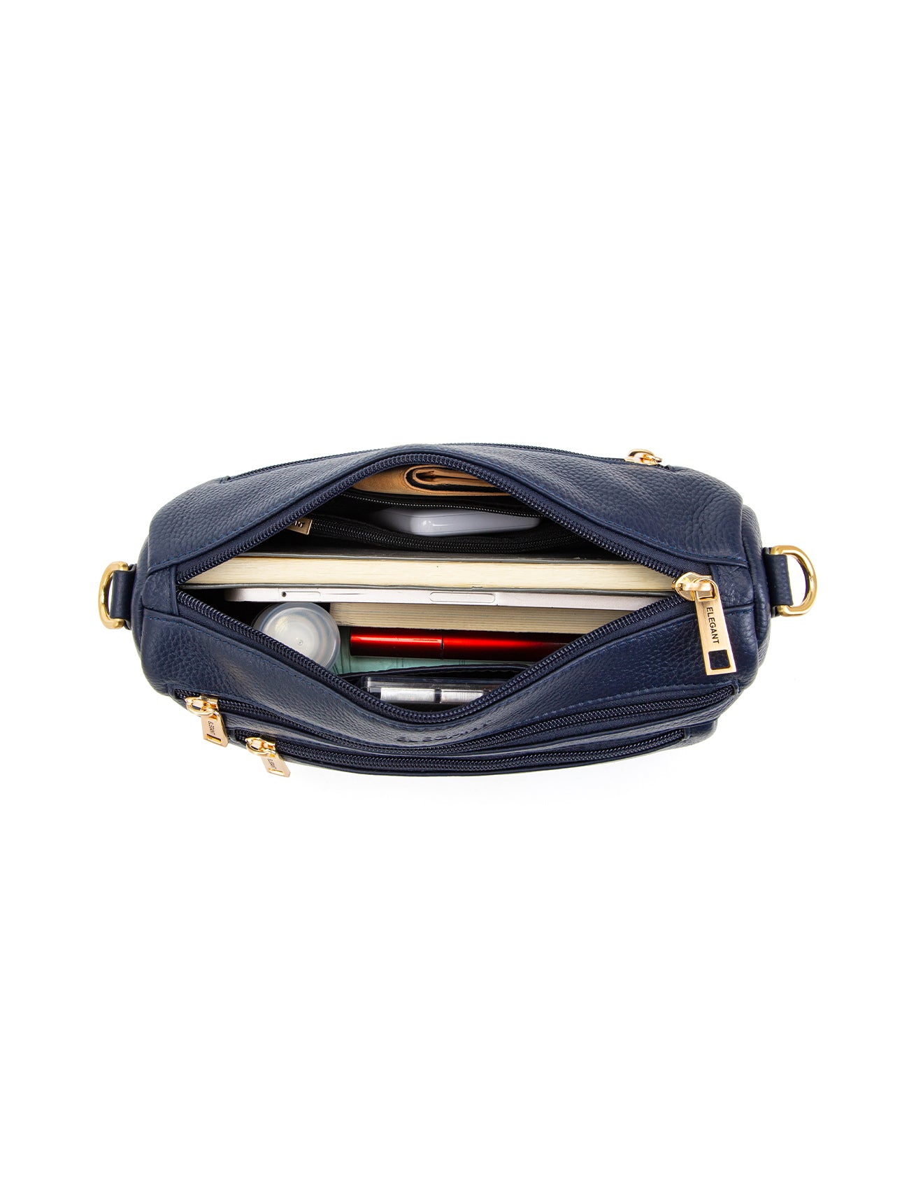 GABBY MULTI CMPT LEATHER XBODY BAG- E1-0856-NVY