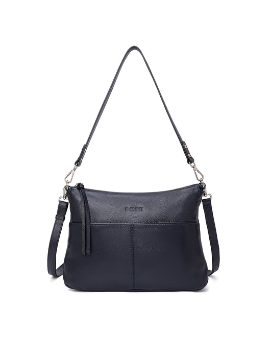 ALANNA LEATHER HOBO BAG - NAVY