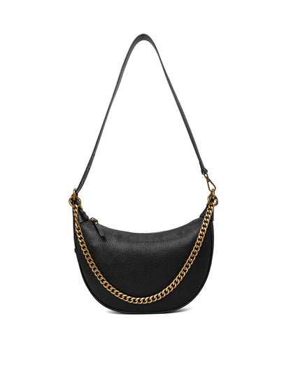 SOFIA LEATHER SHOULDER STRAP BAG w/ CHAIN DETAIL - BLACK