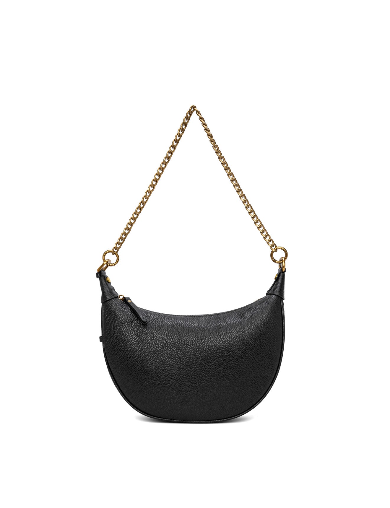 SOFIA LEATHER SHOULDER STRAP BAG w/ CHAIN DETAIL - BLACK