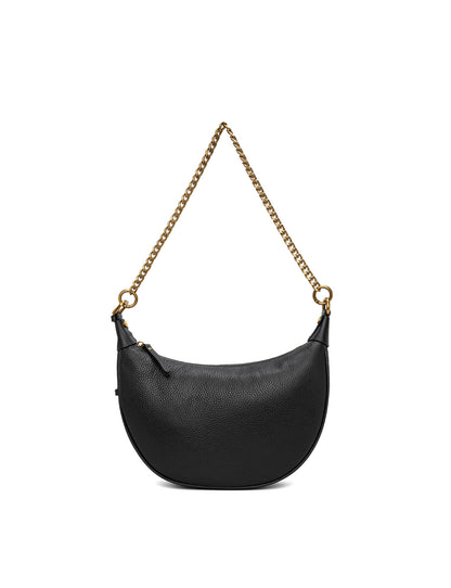 SOFIA LEATHER SHOULDER STRAP BAG w/ CHAIN DETAIL - BLACK