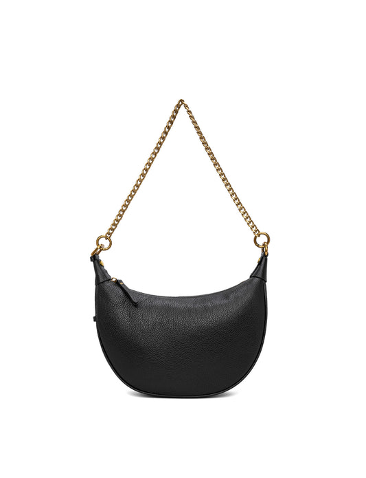 SOFIA LEATHER SHOULDER STRAP BAG w/ CHAIN DETAIL - BLACK
