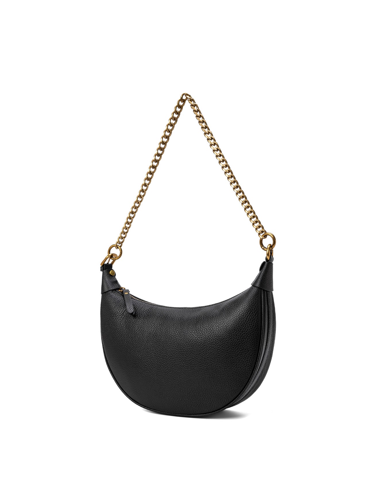 SOFIA LEATHER SHOULDER STRAP BAG w/ CHAIN DETAIL - BLACK