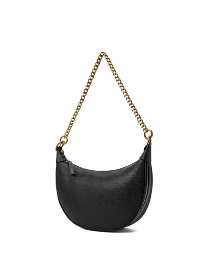 SOFIA LEATHER SHOULDER STRAP BAG w/ CHAIN DETAIL - BLACK