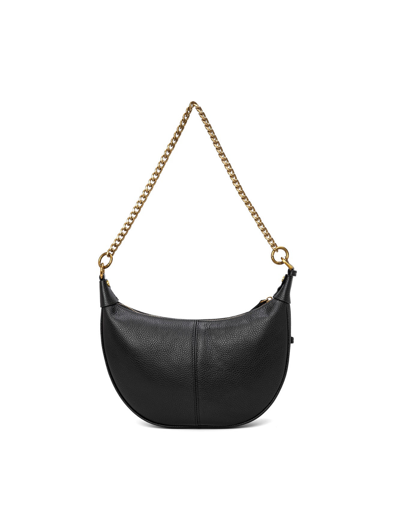 SOFIA LEATHER SHOULDER STRAP BAG w/ CHAIN DETAIL - BLACK