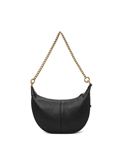 SOFIA LEATHER SHOULDER STRAP BAG w/ CHAIN DETAIL - BLACK