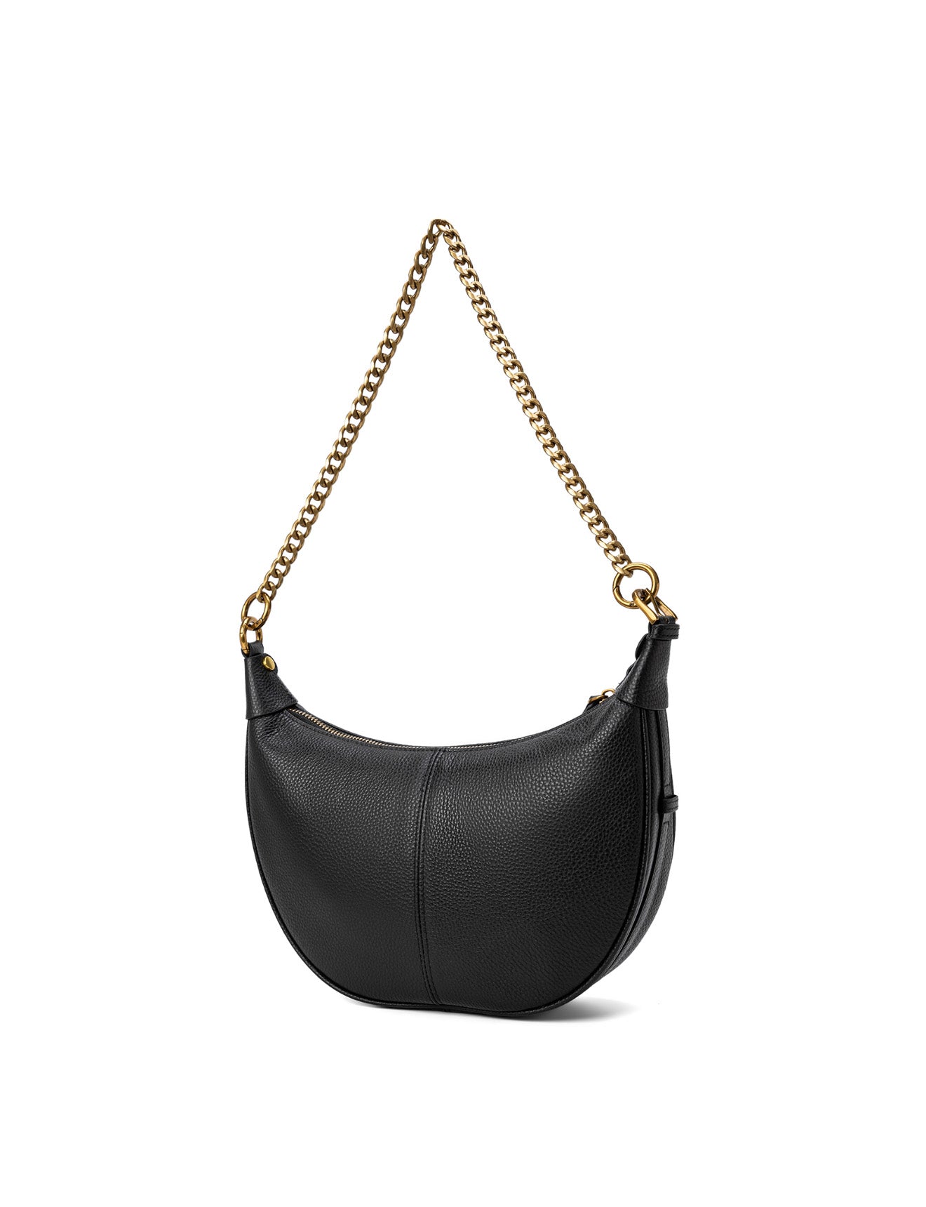 SOFIA LEATHER SHOULDER STRAP BAG w/ CHAIN DETAIL - BLACK