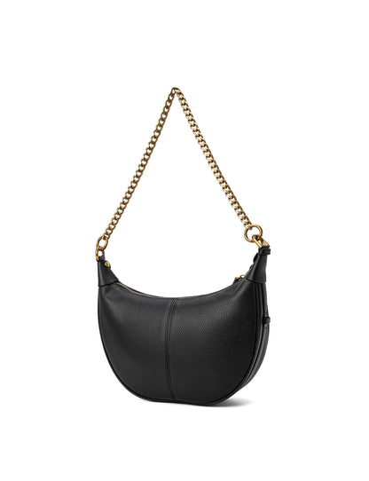 SOFIA LEATHER SHOULDER STRAP BAG w/ CHAIN DETAIL - BLACK