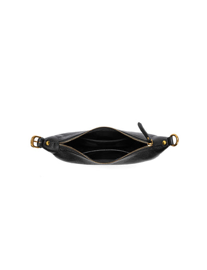 SOFIA LEATHER SHOULDER STRAP BAG w/ CHAIN DETAIL - BLACK