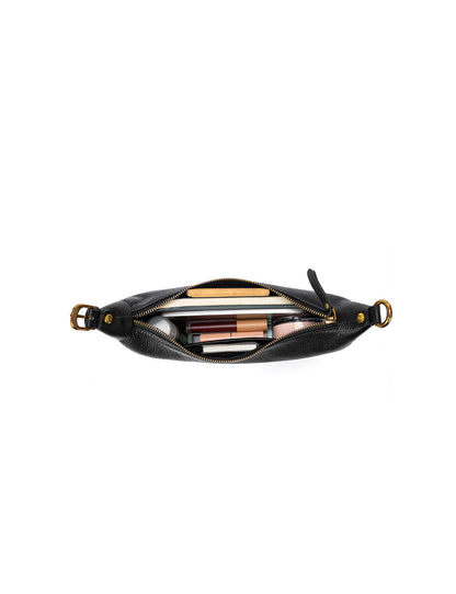 SOFIA LEATHER SHOULDER STRAP BAG w/ CHAIN DETAIL - BLACK