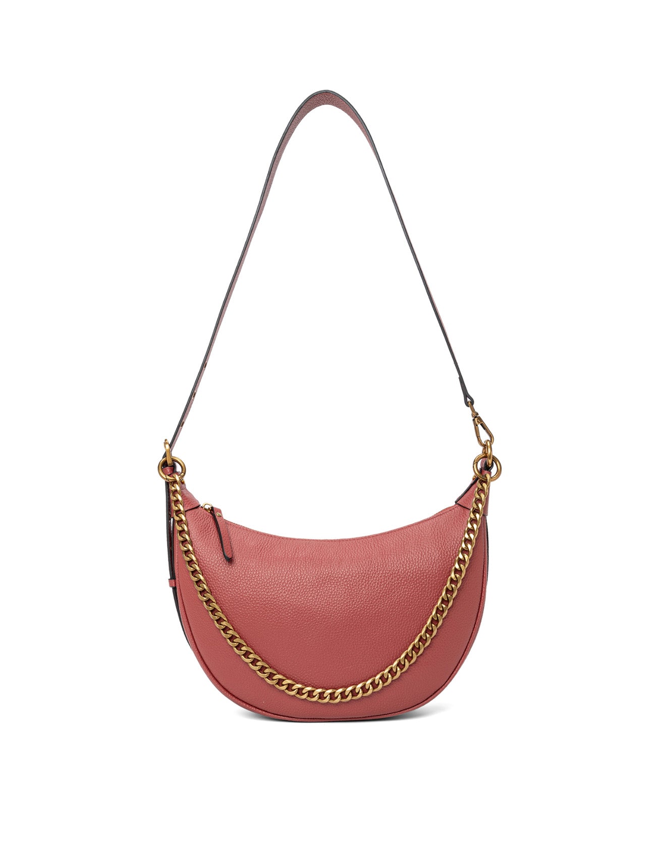 SOFIA LEATHER SHOULDER STRAP BAG w/ CHAIN DETAIL - BRICK