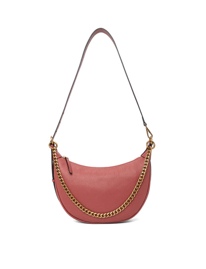 SOFIA LEATHER SHOULDER STRAP BAG w/ CHAIN DETAIL - BRICK