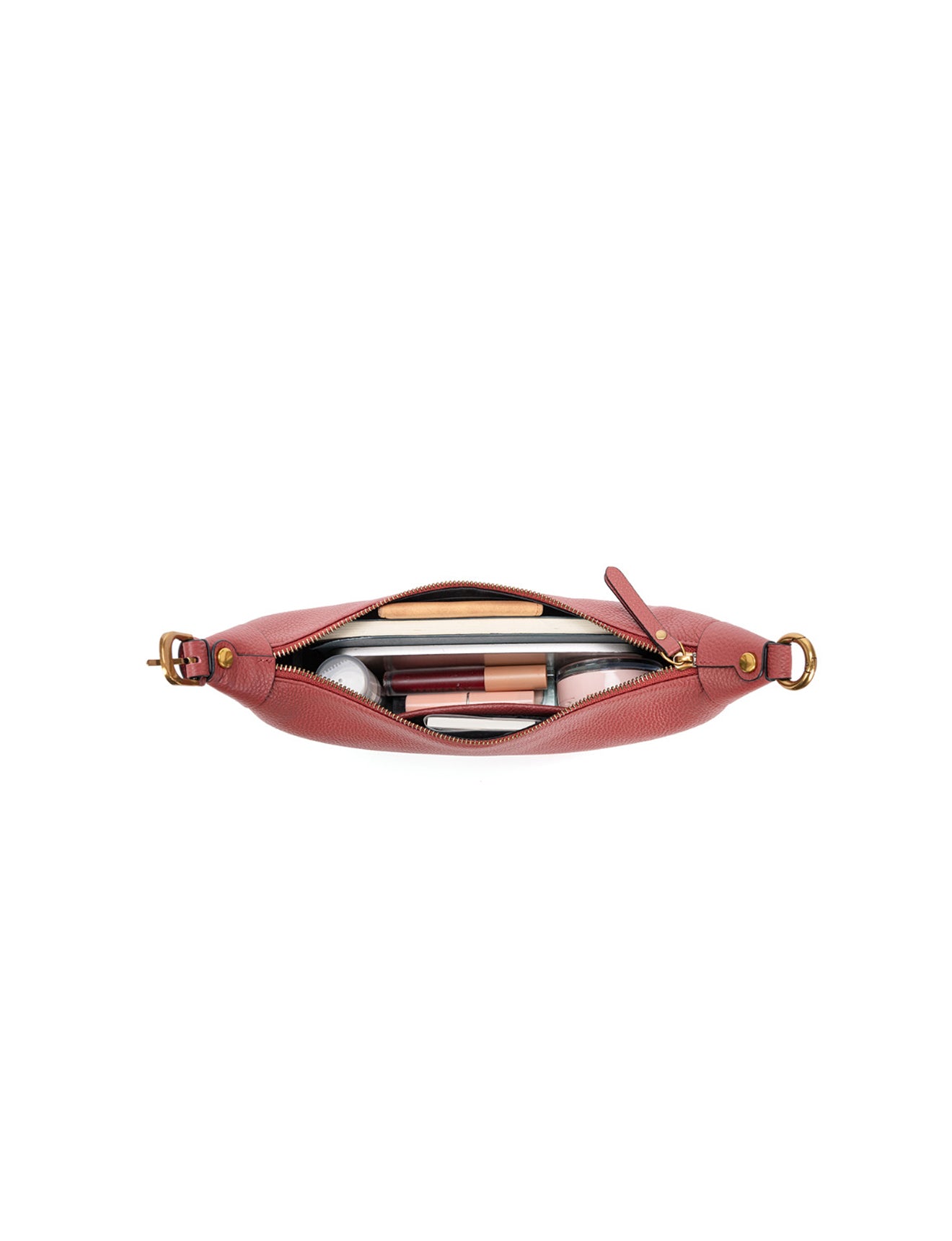SOFIA LEATHER SHOULDER STRAP BAG w/ CHAIN DETAIL - BRICK
