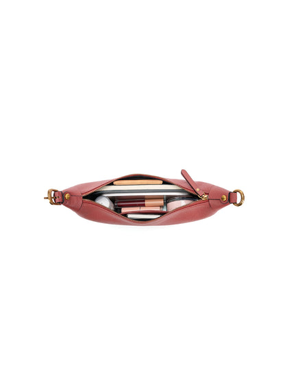 SOFIA LEATHER SHOULDER STRAP BAG w/ CHAIN DETAIL - BRICK