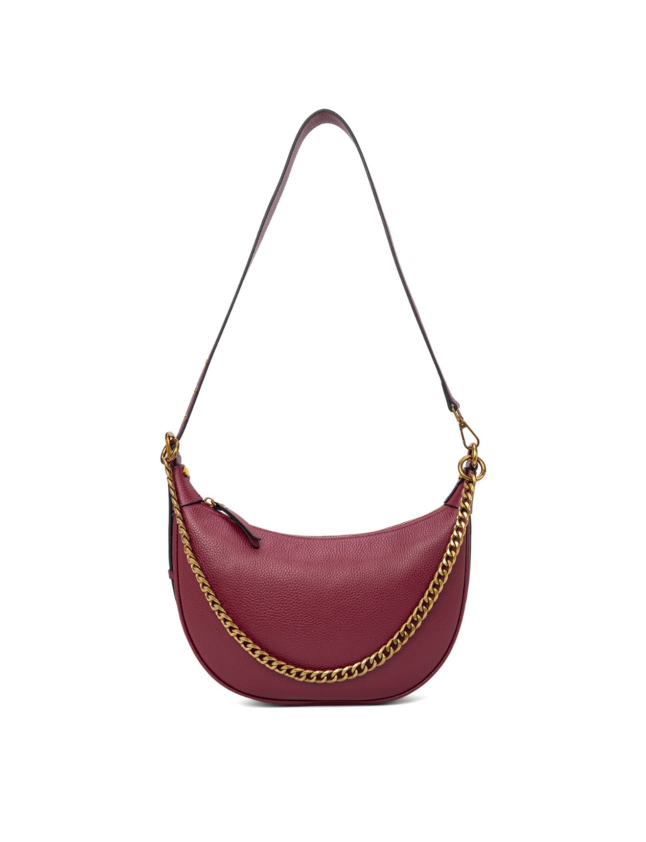 SOFIA LEATHER SHOULDER STRAP BAG w/ CHAIN DETAIL - BURGUNDY