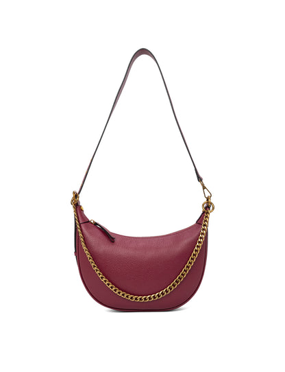 SOFIA LEATHER SHOULDER STRAP BAG w/ CHAIN DETAIL - BURGUNDY