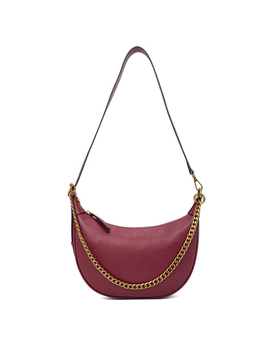 SOFIA LEATHER SHOULDER STRAP BAG w/ CHAIN DETAIL - BURGUNDY
