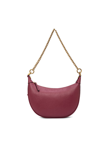 SOFIA LEATHER SHOULDER STRAP BAG w/ CHAIN DETAIL - BURGUNDY