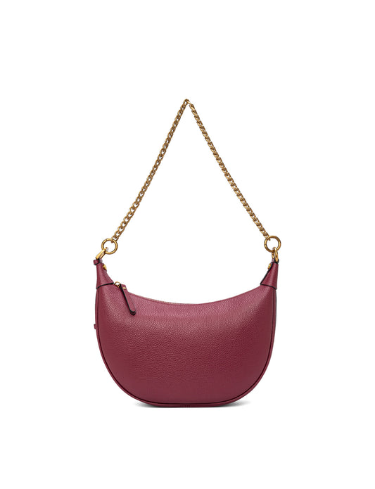 SOFIA LEATHER SHOULDER STRAP BAG w/ CHAIN DETAIL - BURGUNDY