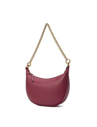 SOFIA LEATHER SHOULDER STRAP BAG w/ CHAIN DETAIL - BURGUNDY