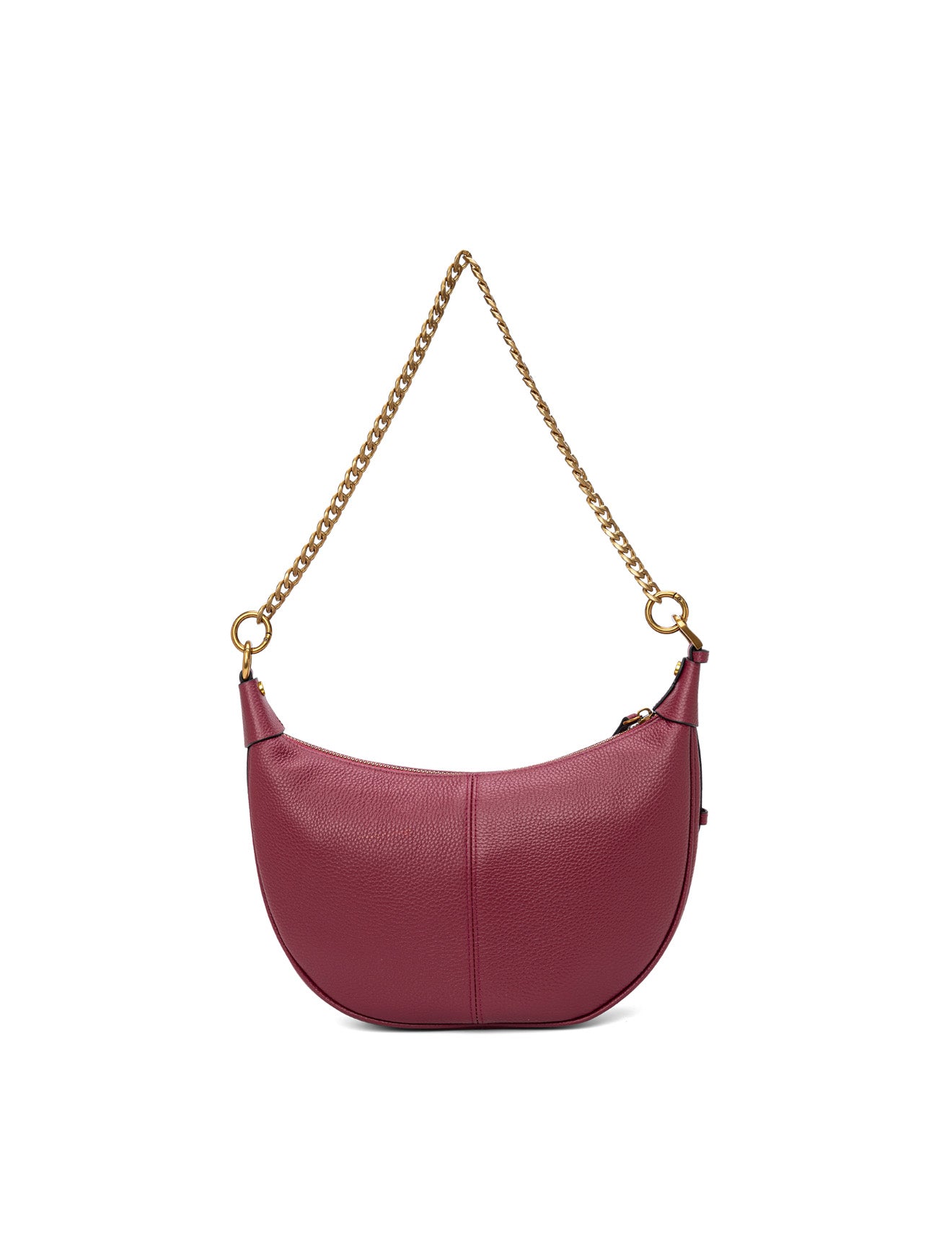 SOFIA LEATHER SHOULDER STRAP BAG w/ CHAIN DETAIL - BURGUNDY