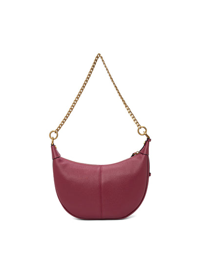 SOFIA LEATHER SHOULDER STRAP BAG w/ CHAIN DETAIL - BURGUNDY