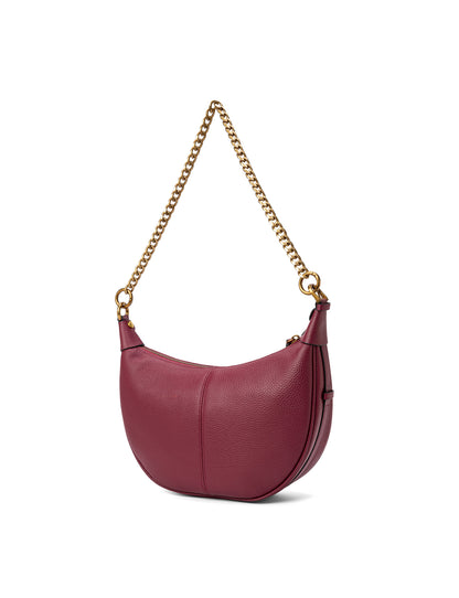 SOFIA LEATHER SHOULDER STRAP BAG w/ CHAIN DETAIL - BURGUNDY