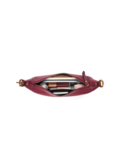 SOFIA LEATHER SHOULDER STRAP BAG w/ CHAIN DETAIL - BURGUNDY