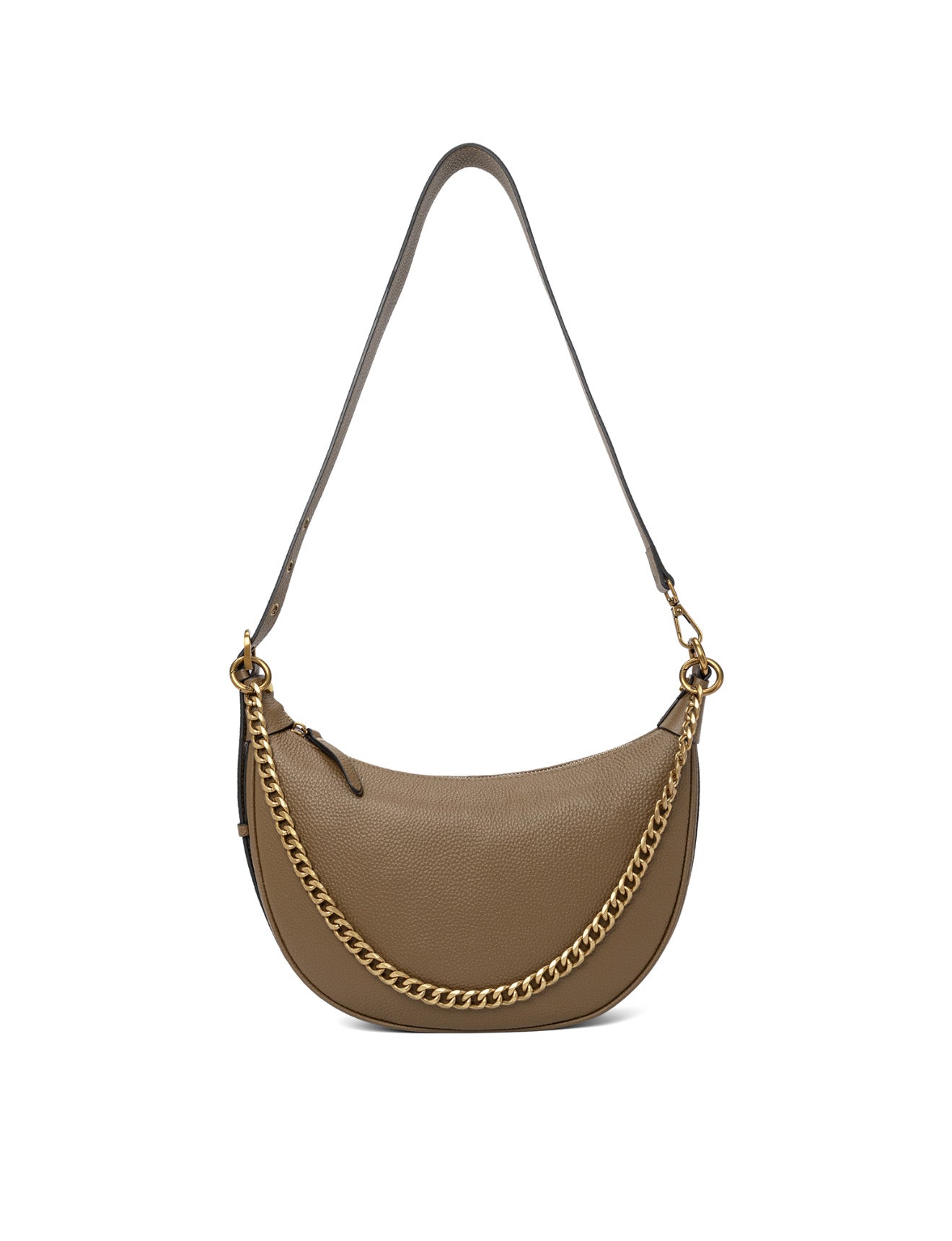 SOFIA LEATHER SHOULDER STRAP BAG w/ CHAIN DETAIL - KHAKI
