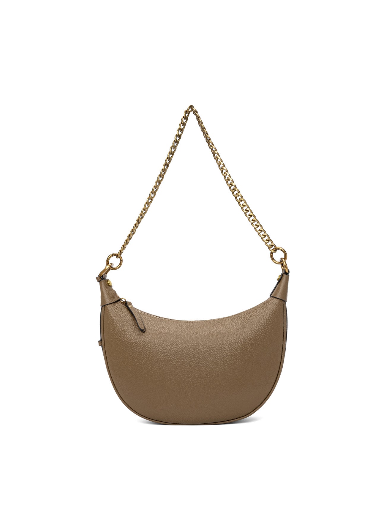 SOFIA LEATHER SHOULDER STRAP BAG w/ CHAIN DETAIL - KHAKI