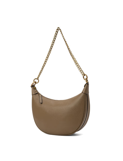 SOFIA LEATHER SHOULDER STRAP BAG w/ CHAIN DETAIL - KHAKI
