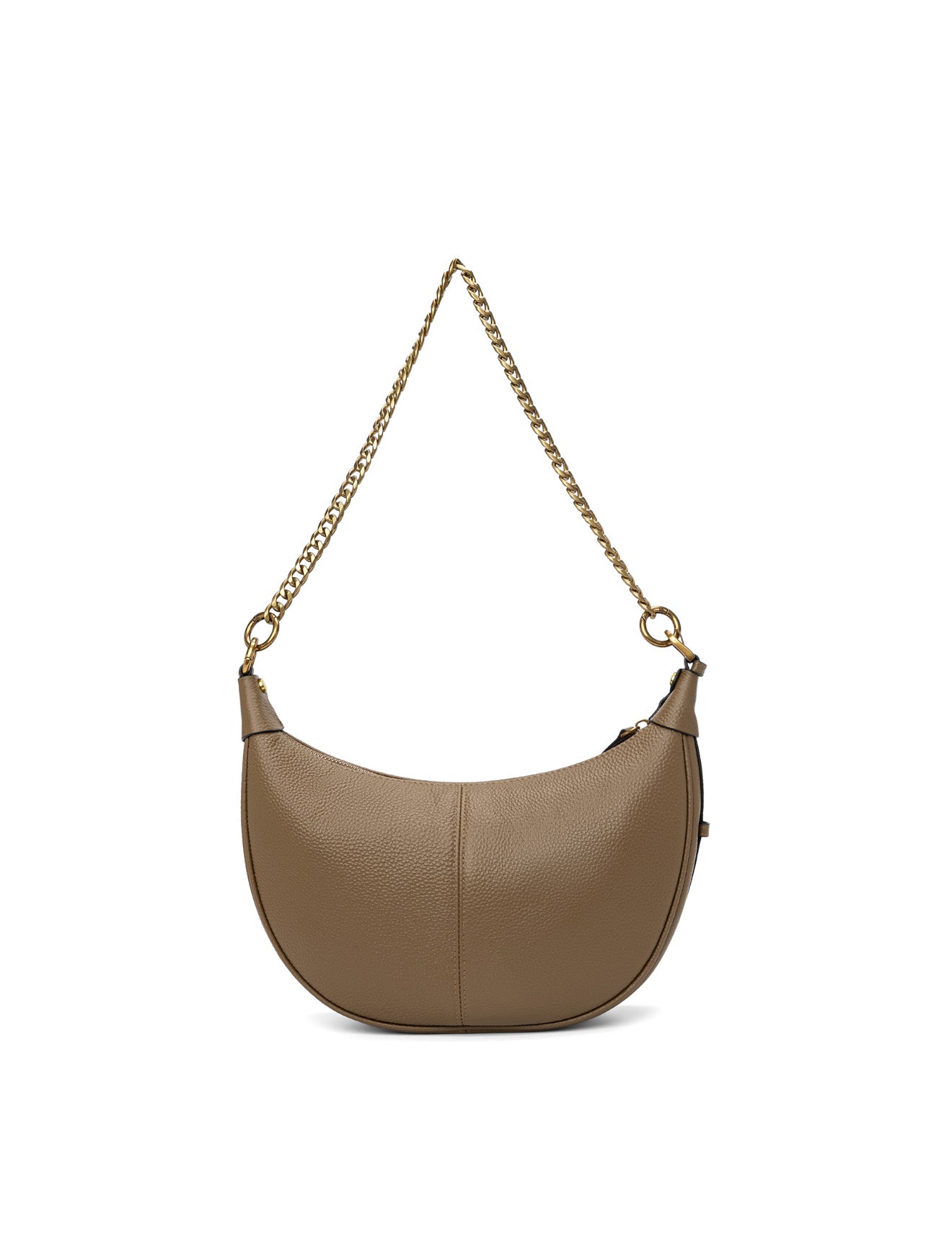 SOFIA LEATHER SHOULDER STRAP BAG w/ CHAIN DETAIL - KHAKI