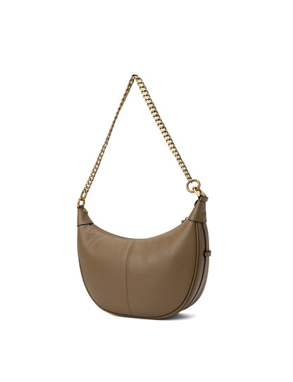 SOFIA LEATHER SHOULDER STRAP BAG w/ CHAIN DETAIL - KHAKI