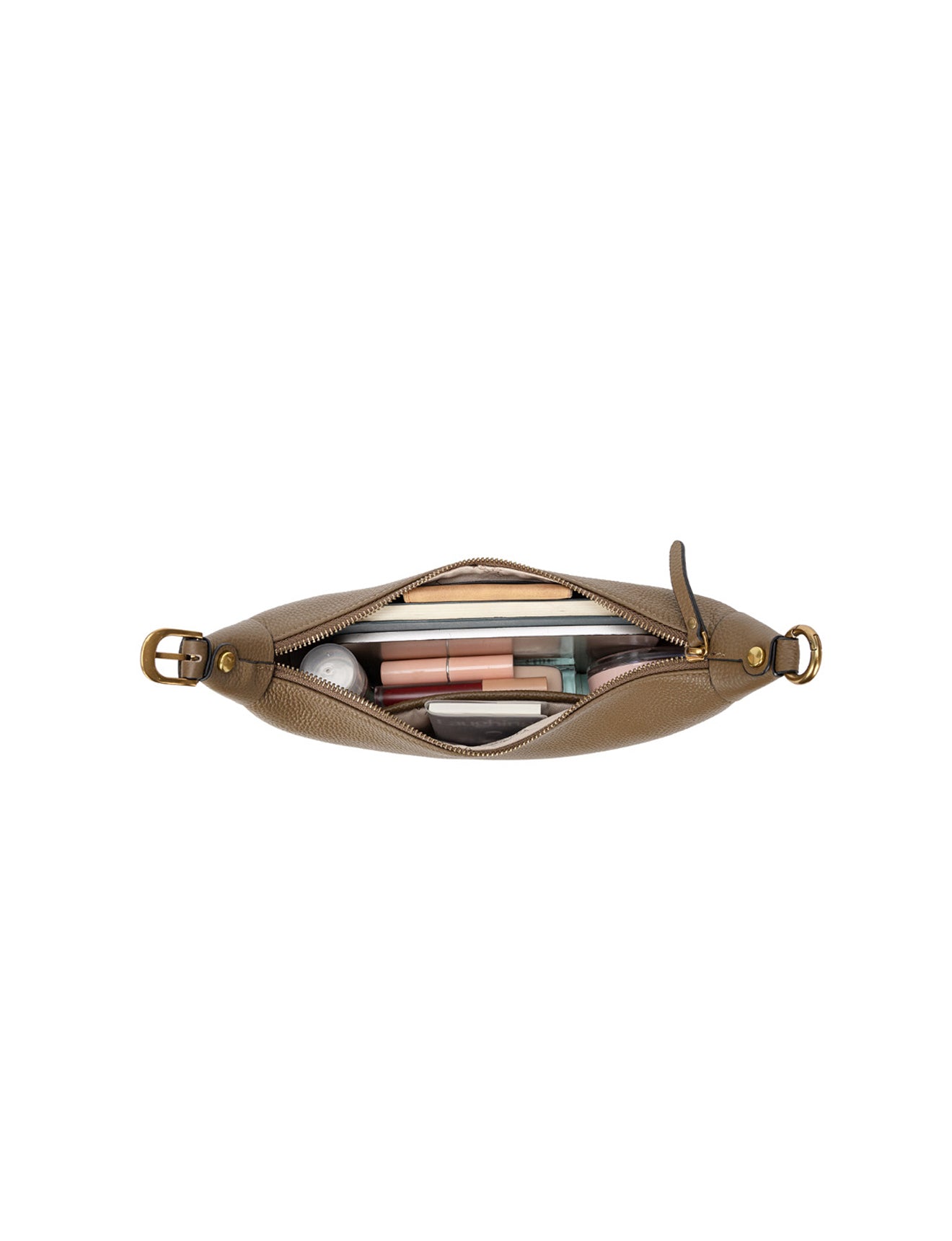 SOFIA LEATHER SHOULDER STRAP BAG w/ CHAIN DETAIL - KHAKI