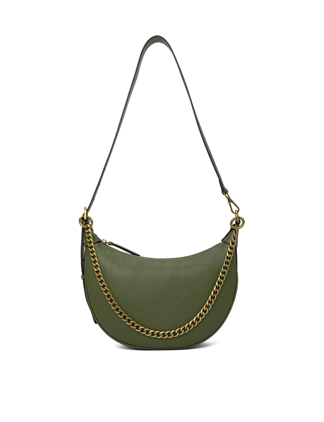 SOFIA LEATHER SHOULDER STRAP BAG w/ CHAIN DETAIL - OLIVE