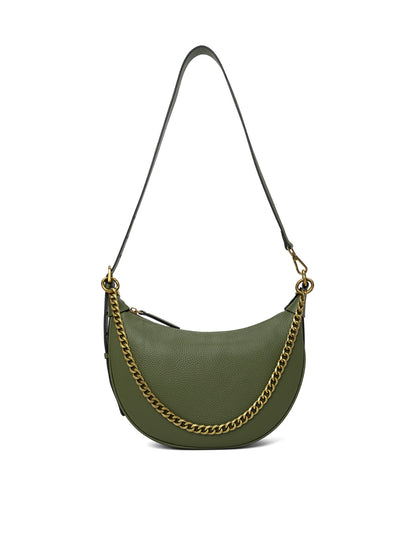 SOFIA LEATHER SHOULDER STRAP BAG w/ CHAIN DETAIL - OLIVE