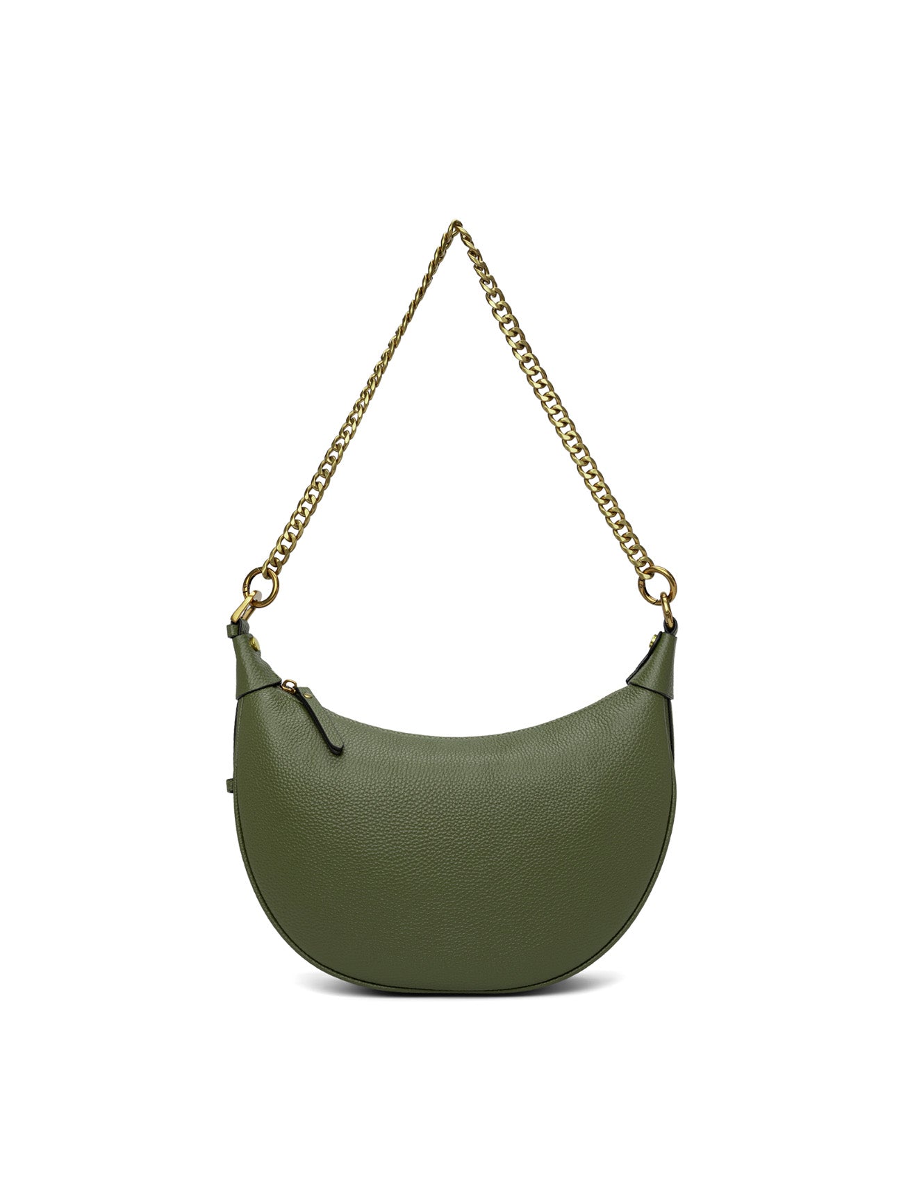 SOFIA LEATHER SHOULDER STRAP BAG w/ CHAIN DETAIL - OLIVE