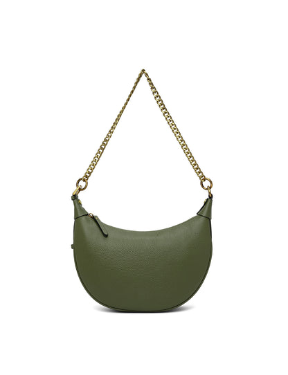 SOFIA LEATHER SHOULDER STRAP BAG w/ CHAIN DETAIL - OLIVE