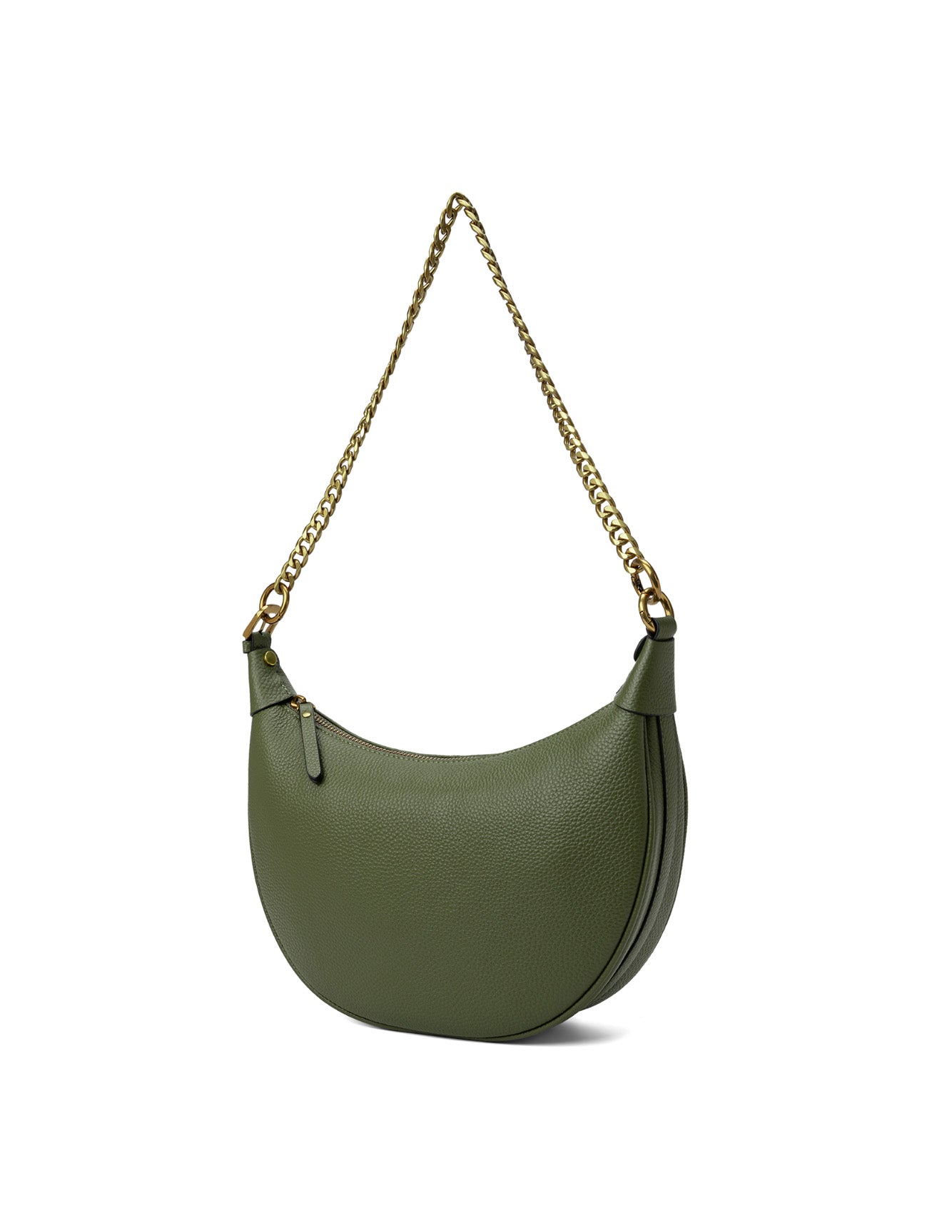 SOFIA LEATHER SHOULDER STRAP BAG w/ CHAIN DETAIL - OLIVE