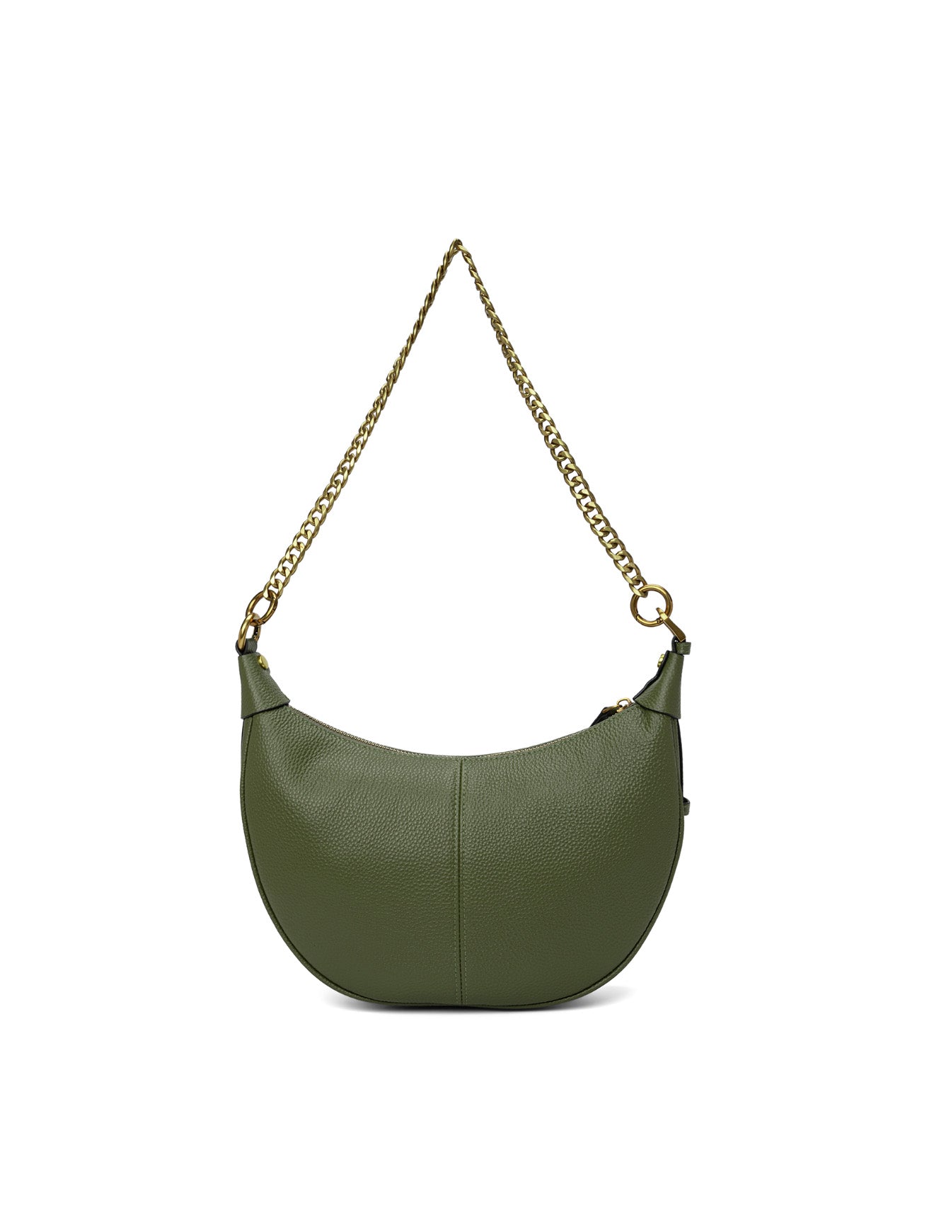 SOFIA LEATHER SHOULDER STRAP BAG w/ CHAIN DETAIL - OLIVE