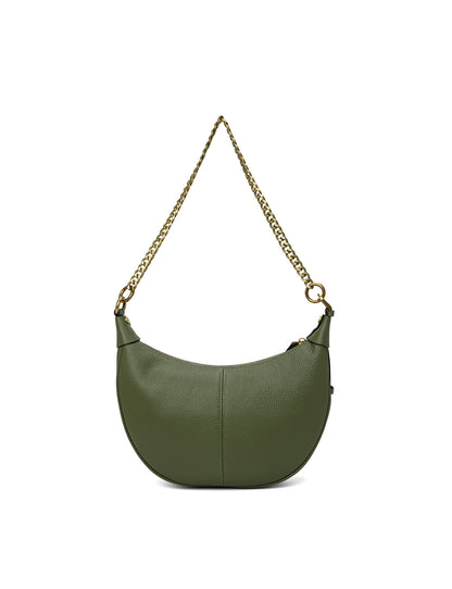 SOFIA LEATHER SHOULDER STRAP BAG w/ CHAIN DETAIL - OLIVE