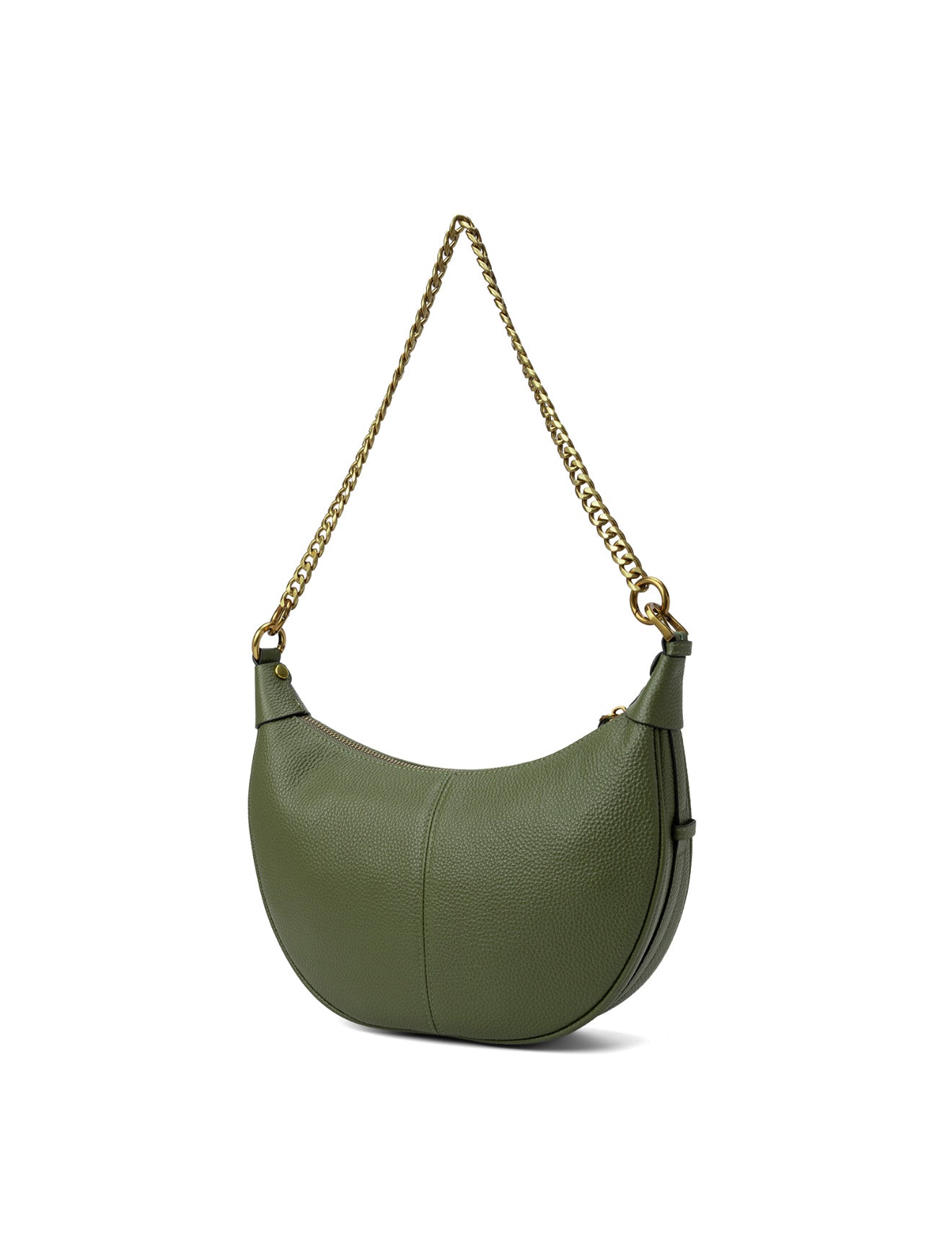 SOFIA LEATHER SHOULDER STRAP BAG w/ CHAIN DETAIL - OLIVE