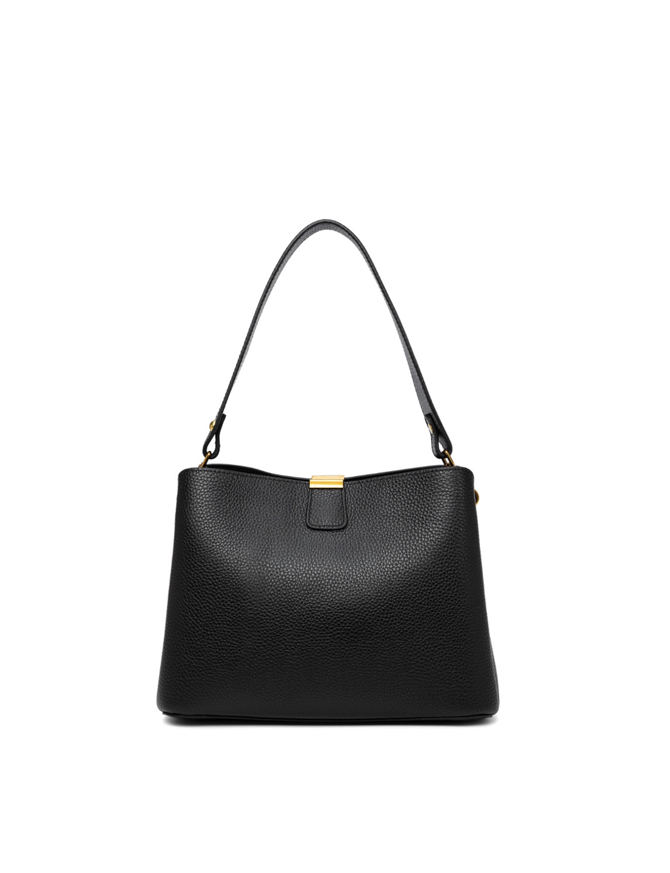 OLIVIA LEATHER BUCKET BAG W/ STRAP - BLACK