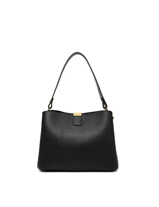 OLIVIA LEATHER BUCKET BAG W/ STRAP - BLACK