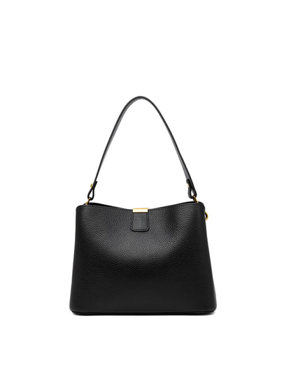 OLIVIA LEATHER BUCKET BAG W/ STRAP - BLACK