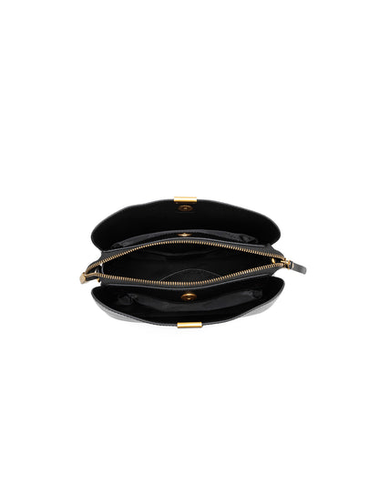 OLIVIA LEATHER BUCKET BAG W/ STRAP - BLACK