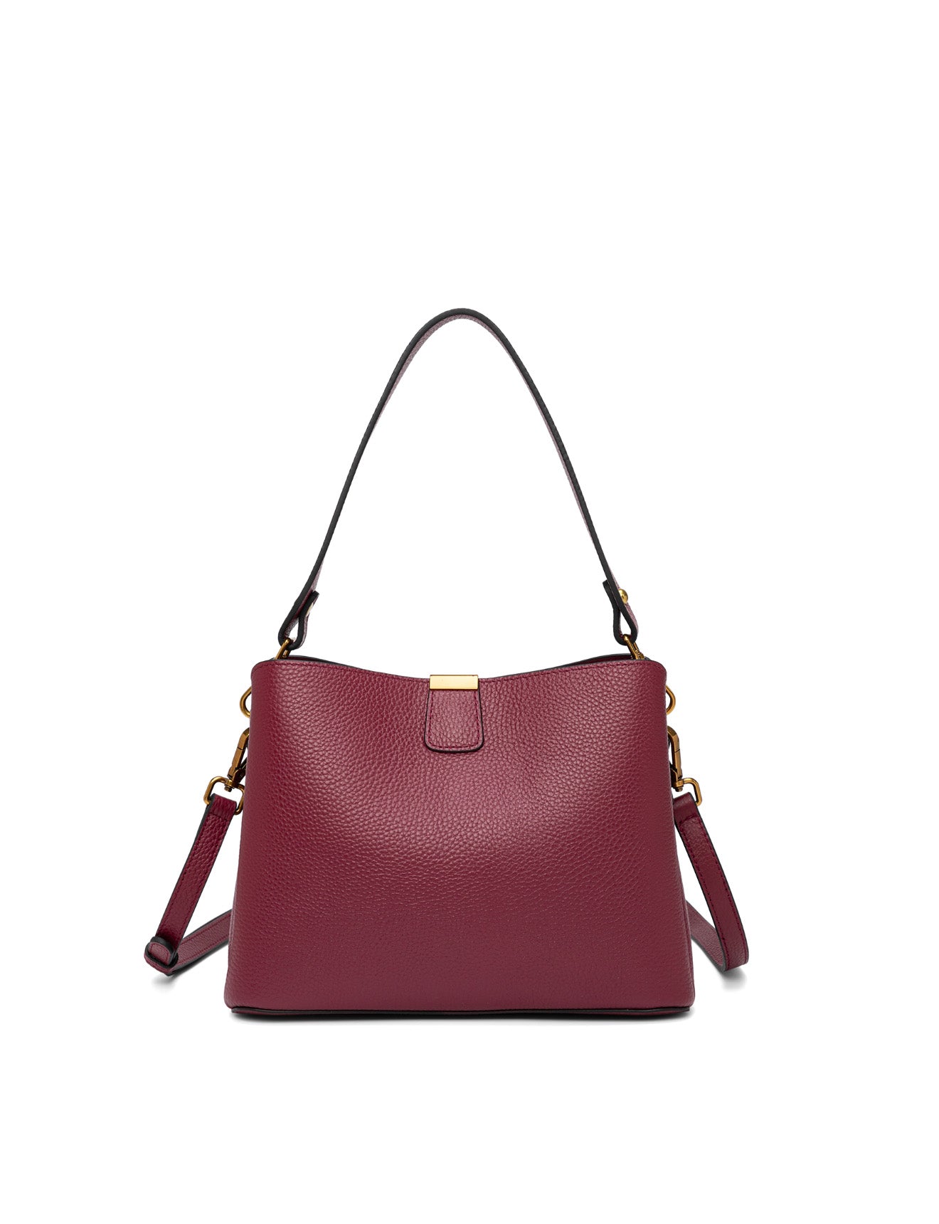 OLIVIA LEATHER BUCKET BAG W/ STRAP - BURGUNDY