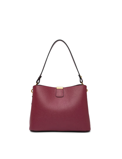 OLIVIA LEATHER BUCKET BAG W/ STRAP - BURGUNDY