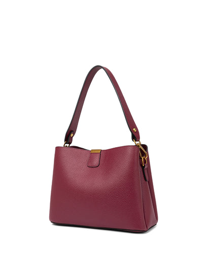 OLIVIA LEATHER BUCKET BAG W/ STRAP - BURGUNDY
